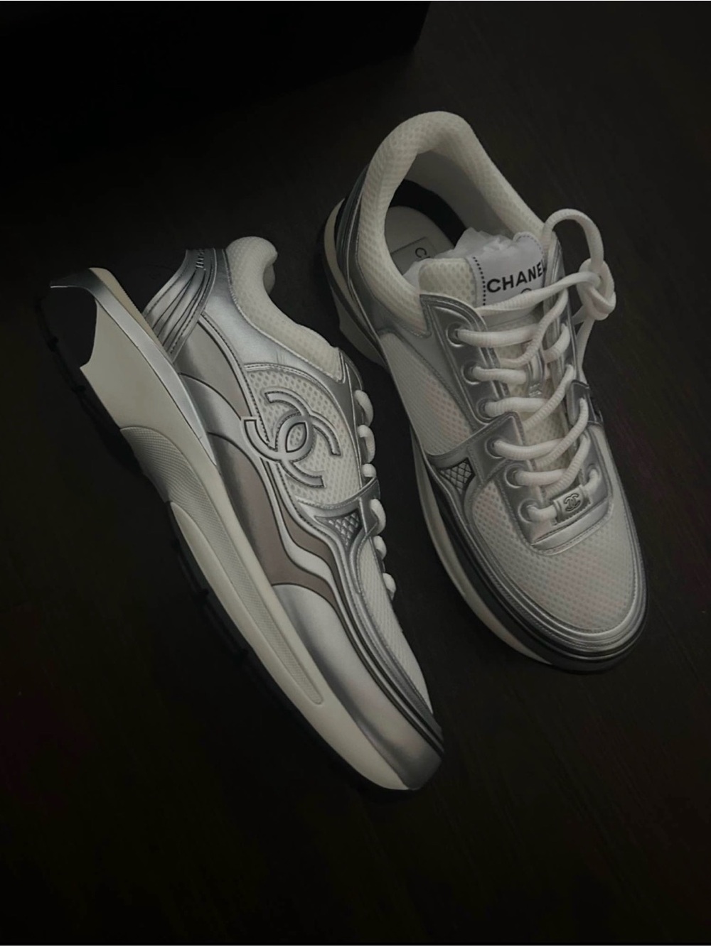 Silver Metallic Logo Men’s  Sneakers - Picture 3 of 5